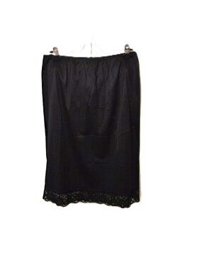 Vintage Black Nylon Half Slip Floral Lace Hem Made in Canada Romantic Feminine